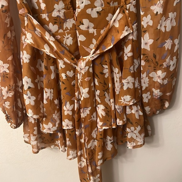 Dollhouse Brown and Orange Smocked Tiered Mini short Dress - Picture 5 of 7